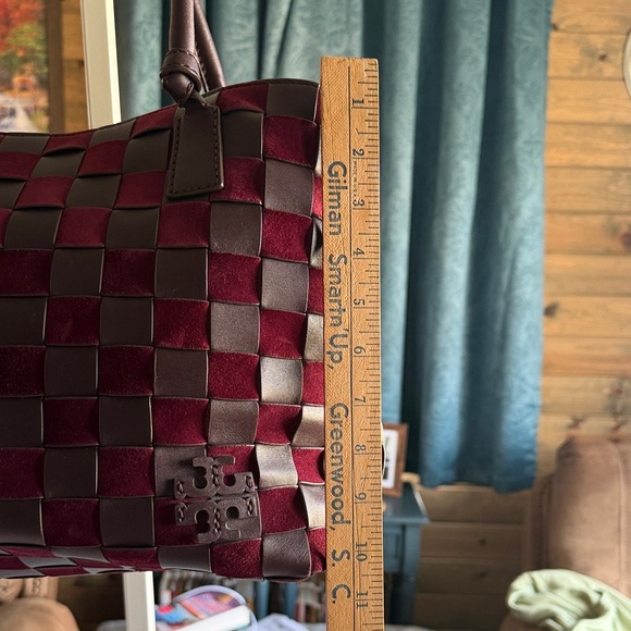 Tory Burch Burgundy and Black Checkered Tote - Picture 5 of 15
